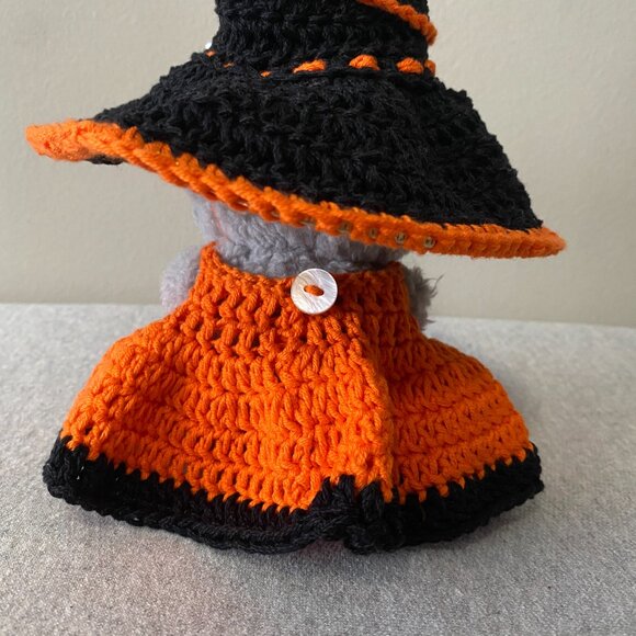 Handmade Crochet Halloween Orange Black Witch Outfit for 17cm Doll 2-Piece Set - Picture 8 of 9